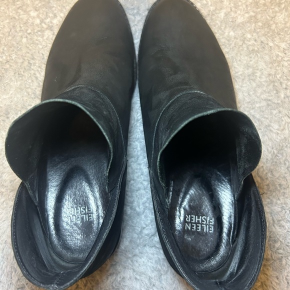 Eileen Fisher Vero Cuoio Slip-On Black Leather Ankle Booties Women’s, Size 9 - Picture 5 of 13